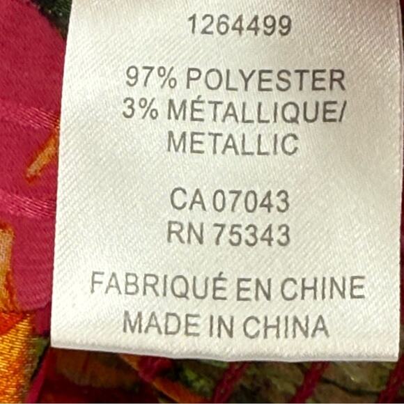 Cupcakes and Cashmere Hot Pink Metallic Detail Tropical Floral Faux Wrap Top S - Picture 8 of 9